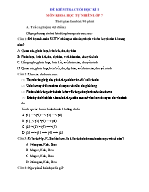 Đề kiểm tra cuối học kì 1 Khoa học tự nhiên Lớp 7 (Sách Kết nối tri thức) - Năm học 2022-2023 (Có hướng dẫn chấm)